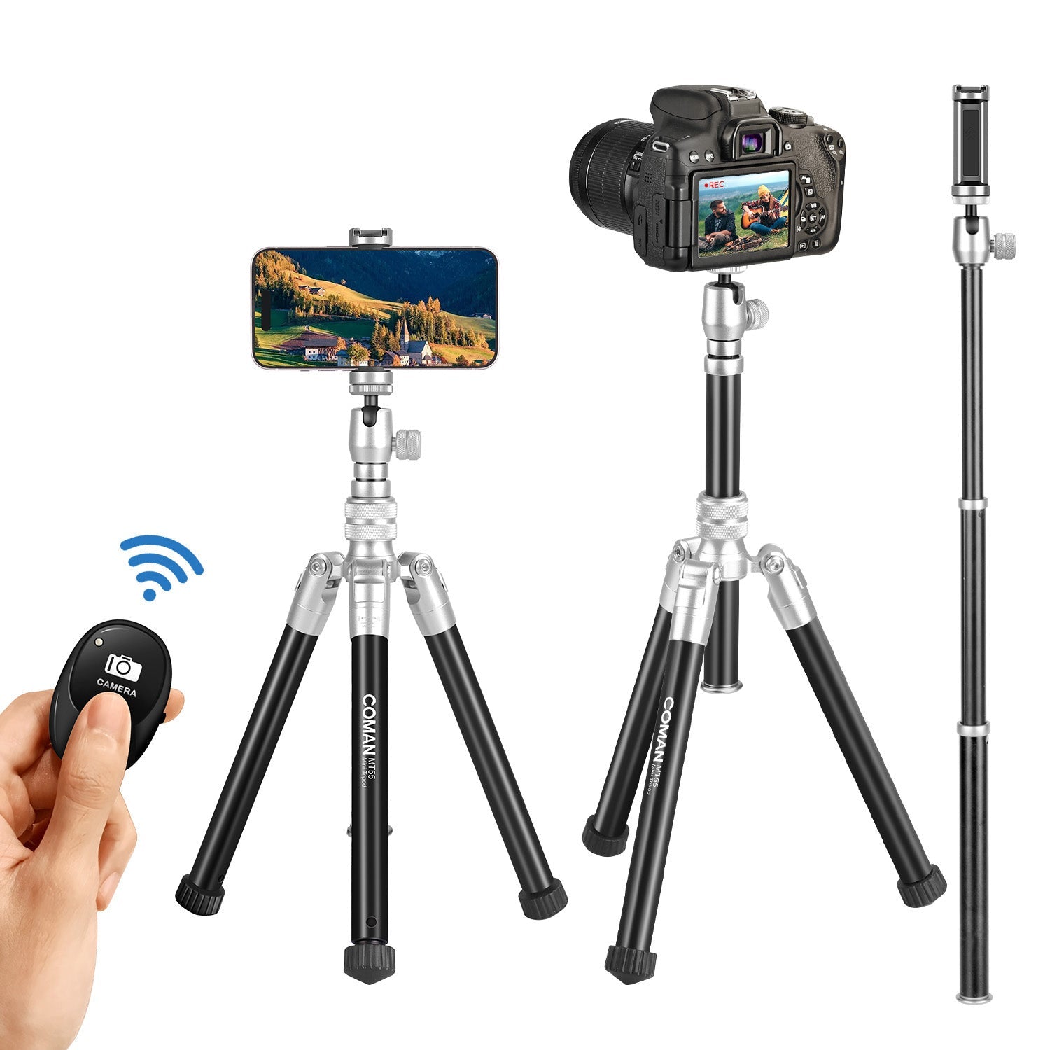 COMAN MT55 Camera and Phone Tripod Convertible Monopod