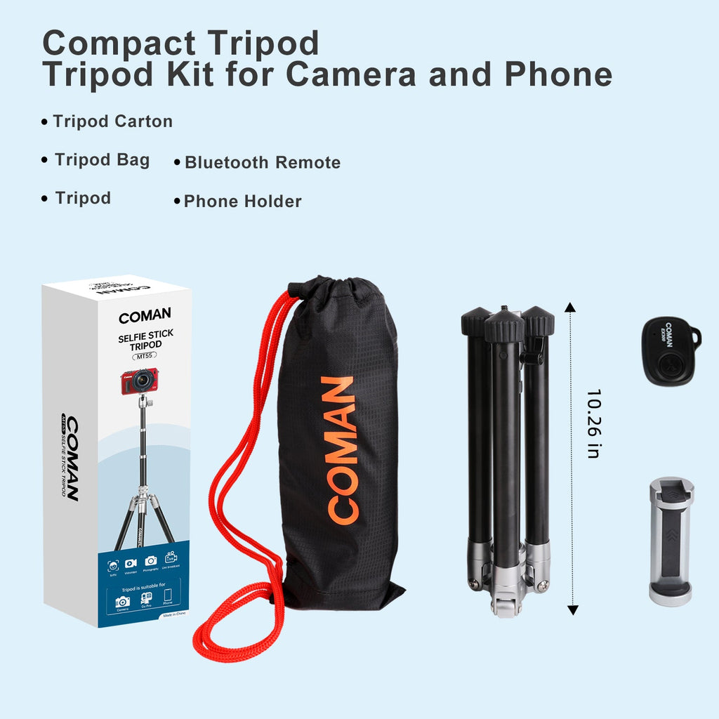 COMAN MT55 Camera and Phone Tripod Convertible Monopod